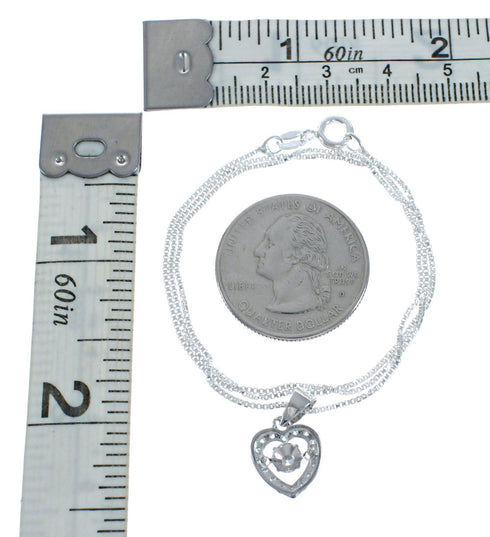 Cubic Zirconia Heart Pendant Silver Italian Necklace JX128565